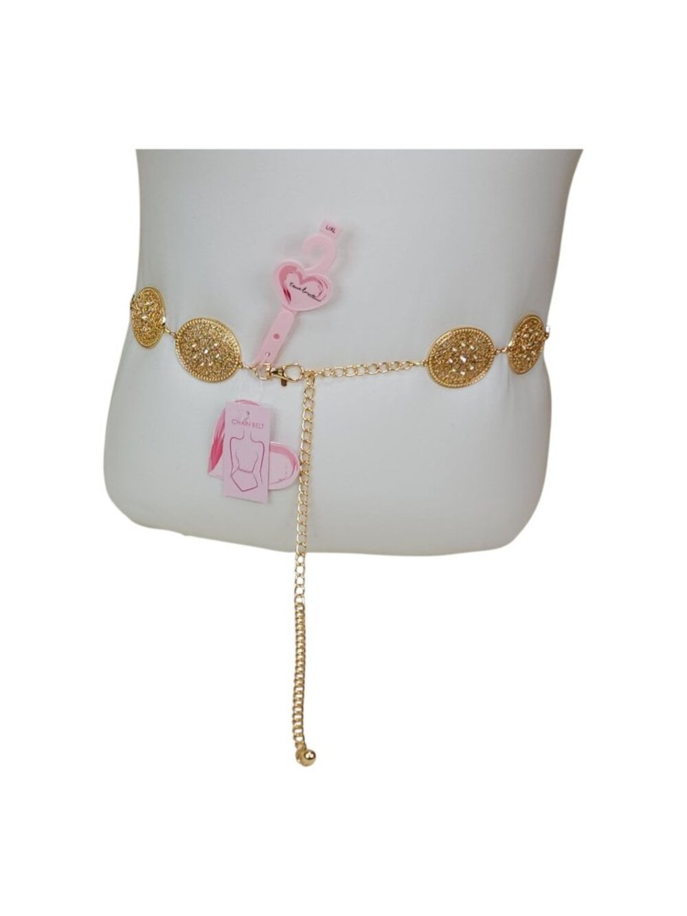 Gold Chain Belt With Ornate Medallions S/M By True Love Accessories 45" Long
